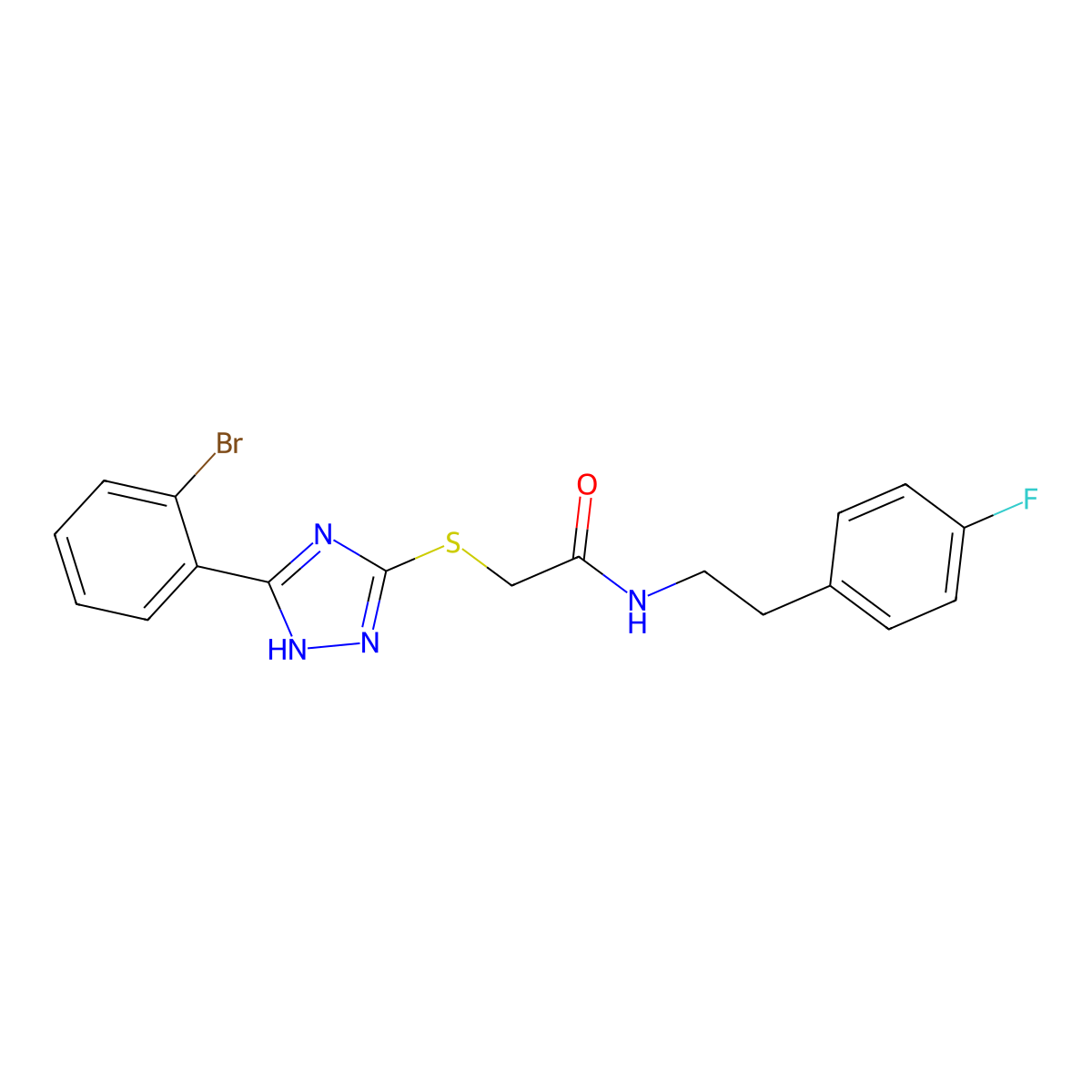 2-((5-(2-Bromophenyl)-1H-1,2,4-triazol-3-yl)thio)-N-(4-fluorophenethyl)acetamide molecular structure, CAS 853325-19-6