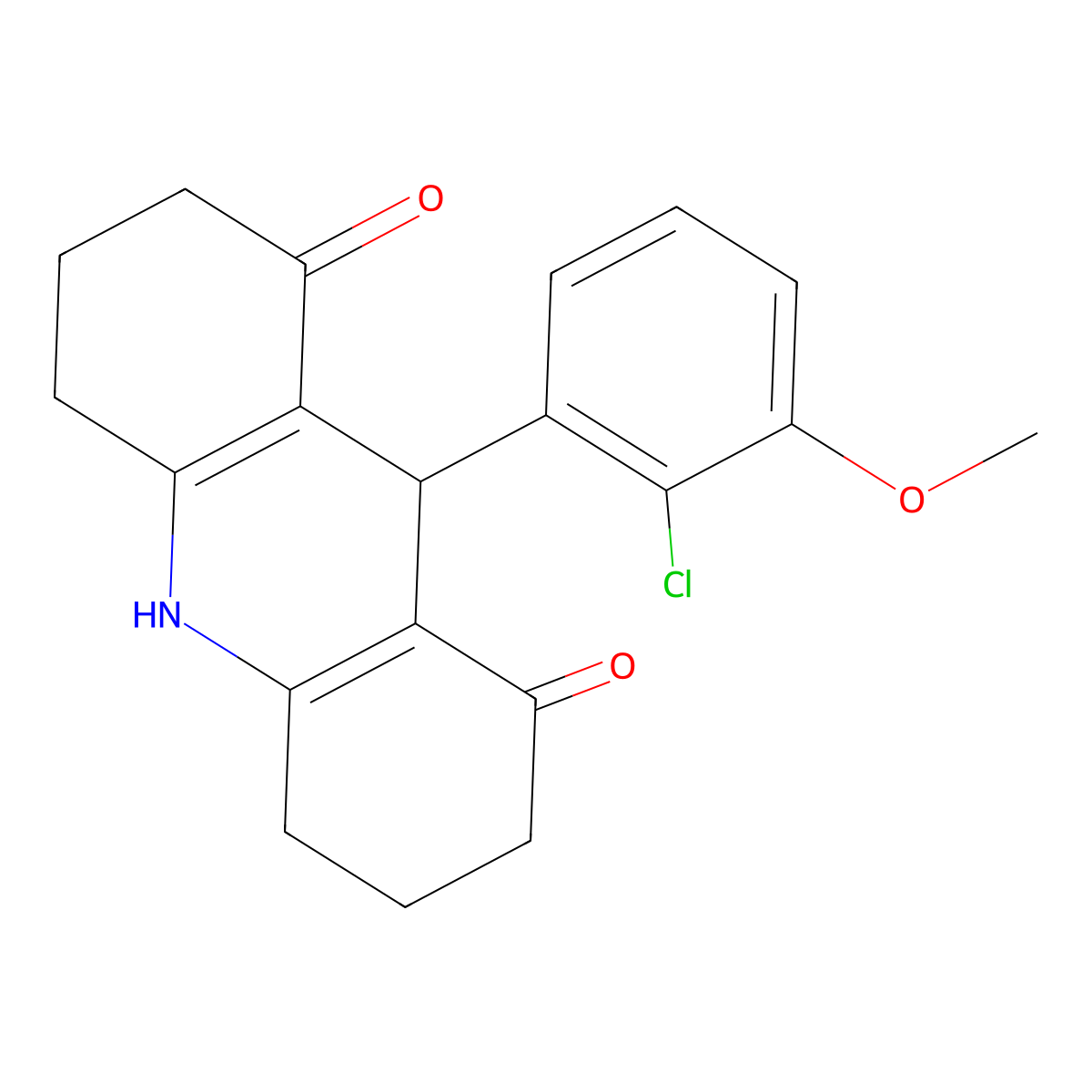 9-(2-Chloro-3-methoxyphenyl)-3,4,6,7,9,10-hexahydro-1,8(2H,5H)-acridinedione molecular structure, CAS 853328-46-8