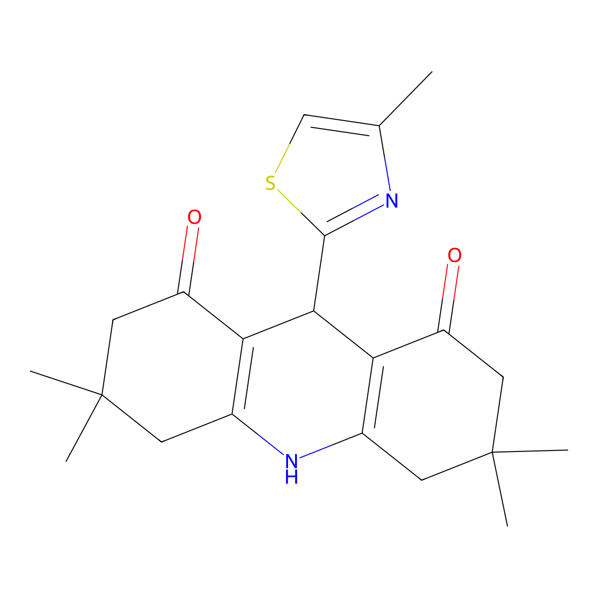 3,3,6,6-Tetramethyl-9-(4-methyl-1,3-thiazol-2-YL)-3,4,6,7,9,10-hexahydro-1,8(2H,5H)-acridinedione molecular structure, CAS 853329-51-8