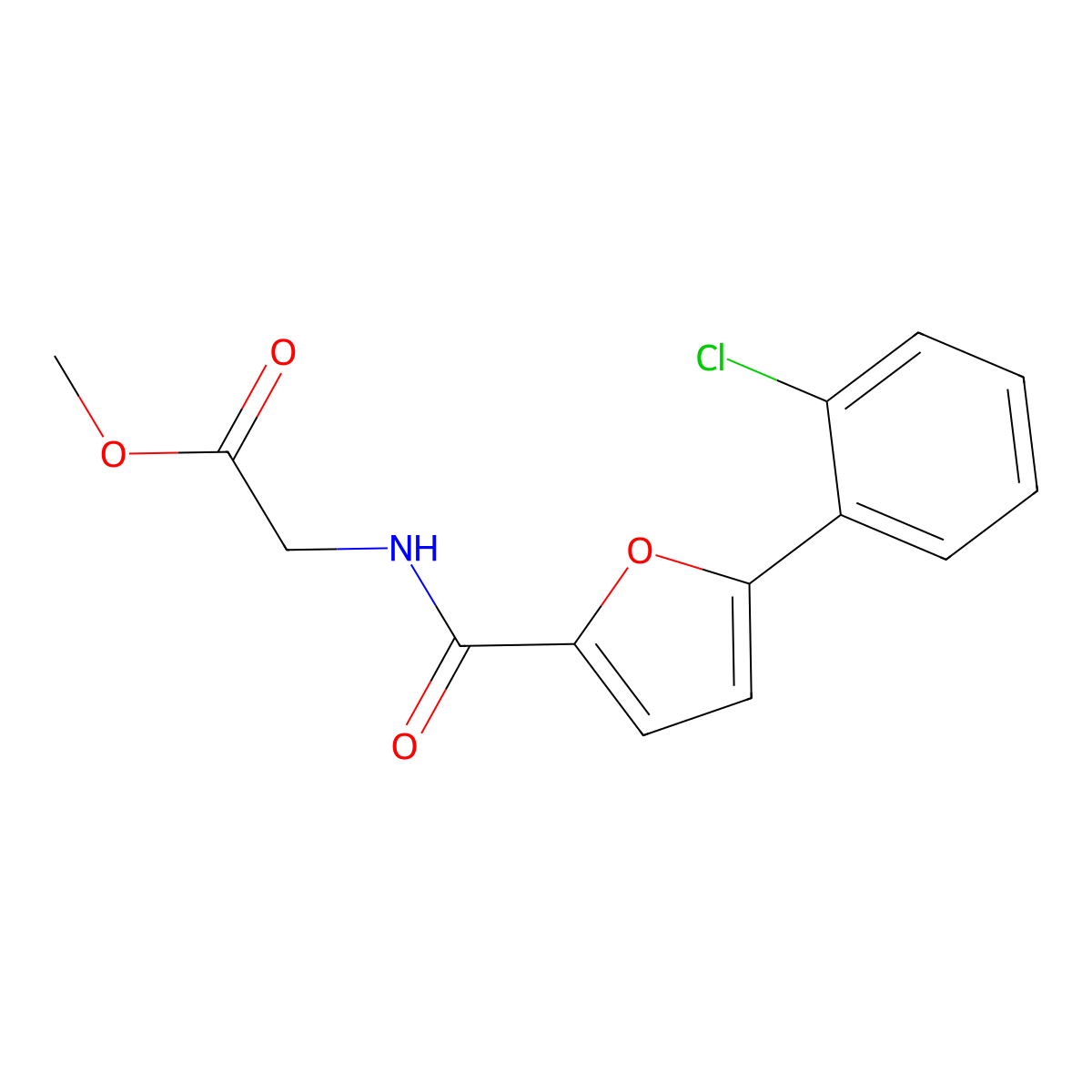 Methyl ((5-(2-chlorophenyl)-2-furoyl)amino)acetate molecular structure, CAS 853330-40-2