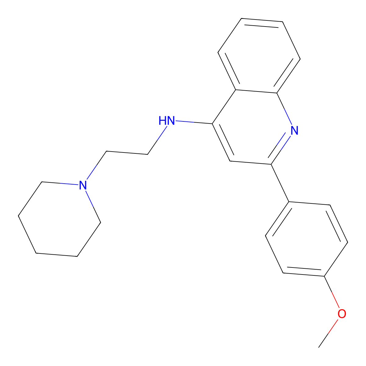N-(2-(4-Methoxyphenyl)-4-quinolinyl)-N-(2-(1-piperidinyl)ethyl)amine hydrobromide molecular structure, CAS 853333-50-3