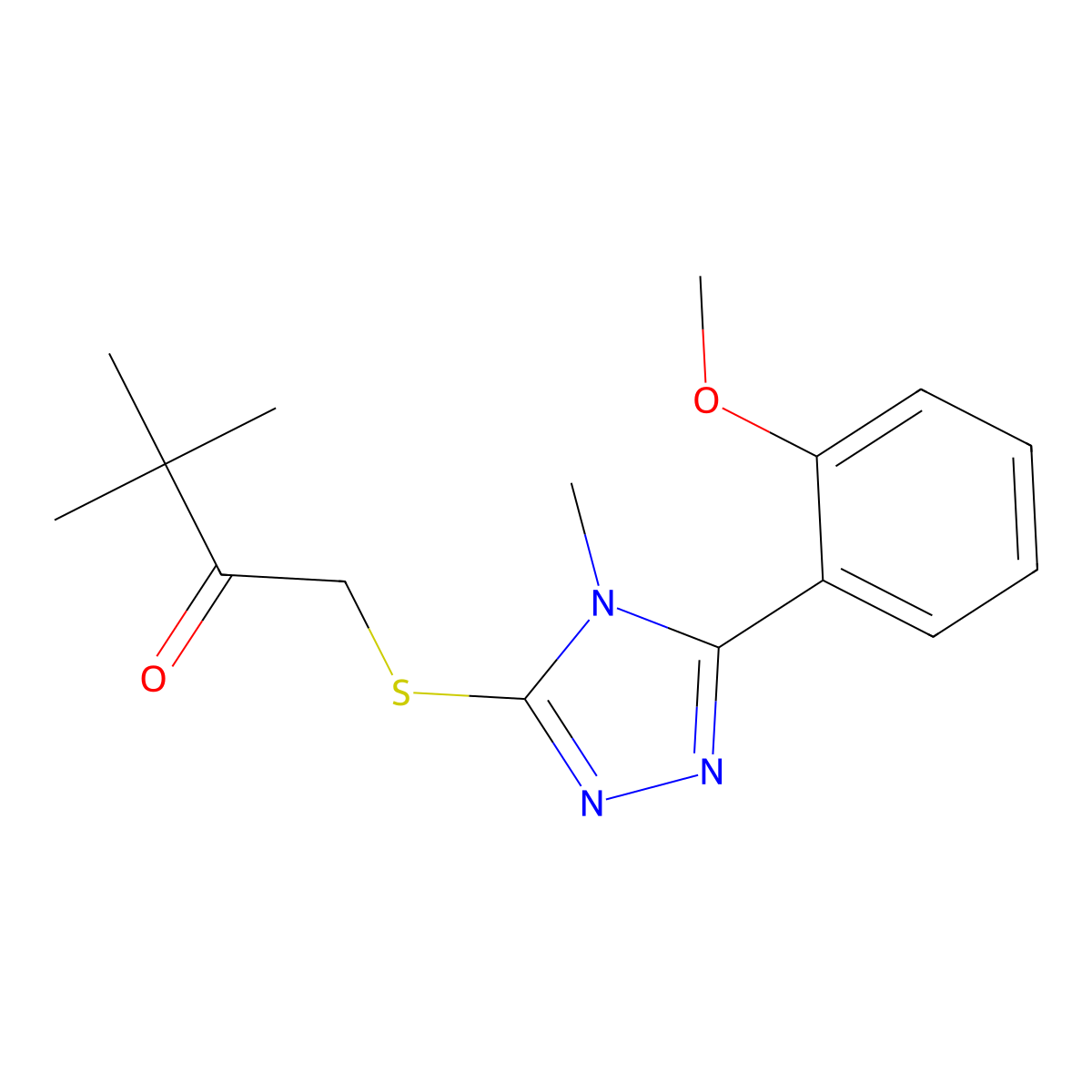 1-[[5-(2-Methoxyphenyl)-4-methyl-1,2,4-triazol-3-yl]sulfanyl]-3,3-dimethylbutan-2-one molecular structure, CAS 853337-90-3