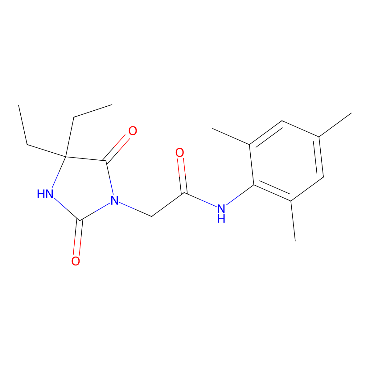 2-(4,4-diethyl-2,5-dioxoimidazolidin-1-yl)-N-(2,4,6-trimethylphenyl)acetamide molecular structure, CAS 853338-09-7