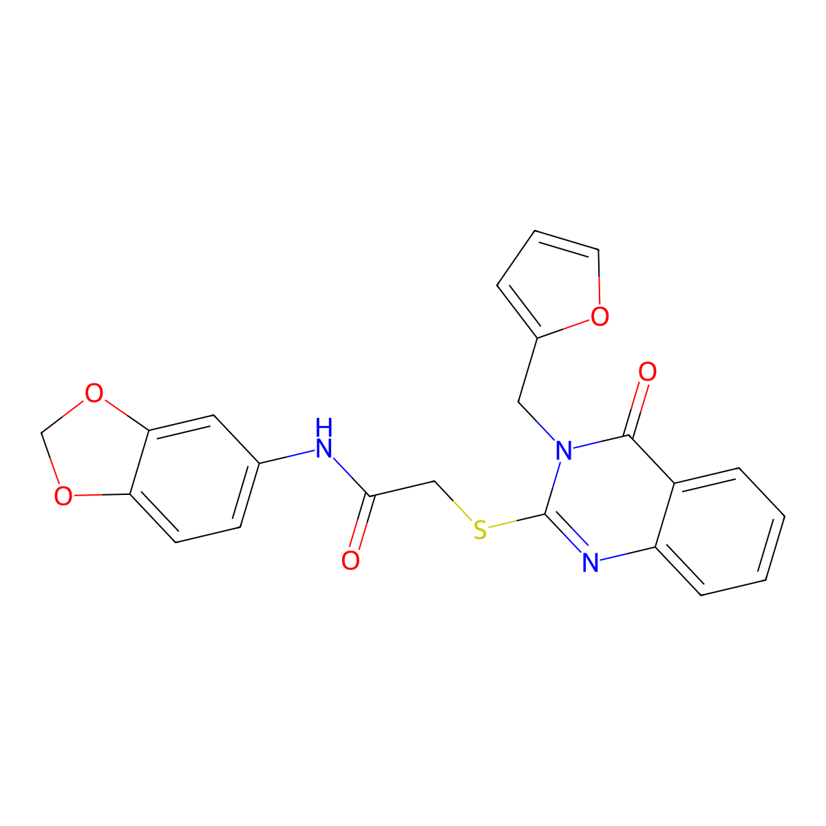 N-(Benzo[d][1,3]dioxol-5-yl)-2-((3-(furan-2-ylmethyl)-4-oxo-3,4-dihydroquinazolin-2-yl)thio)acetamide molecular structure, CAS 853351-76-5