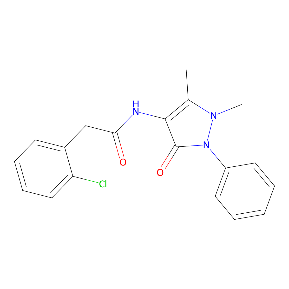 2-(2-chlorophenyl)-N-(1,5-dimethyl-3-oxo-2-phenylpyrazol-4-yl)acetamide molecular structure, CAS 853354-12-8