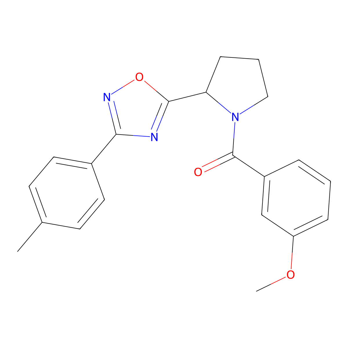 5-[1-(3-Methoxybenzoyl)pyrrolidin-2-yl]-3-(4-methylphenyl)-1,2,4-oxadiazole molecular structure, CAS 853366-89-9