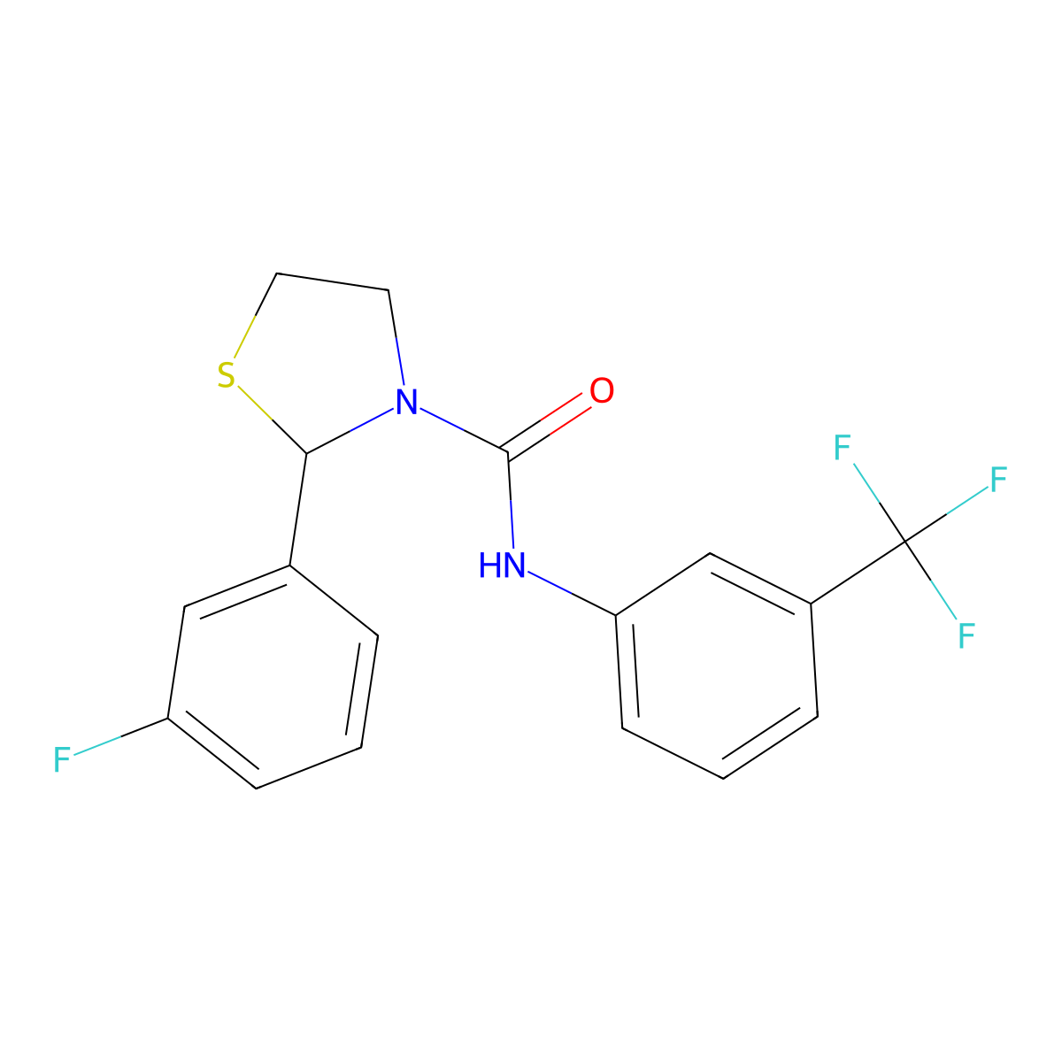 2-(3-fluorophenyl)-N-[3-(trifluoromethyl)phenyl]-1,3-thiazolidine-3-carboxamide molecular structure, CAS 853389-95-4