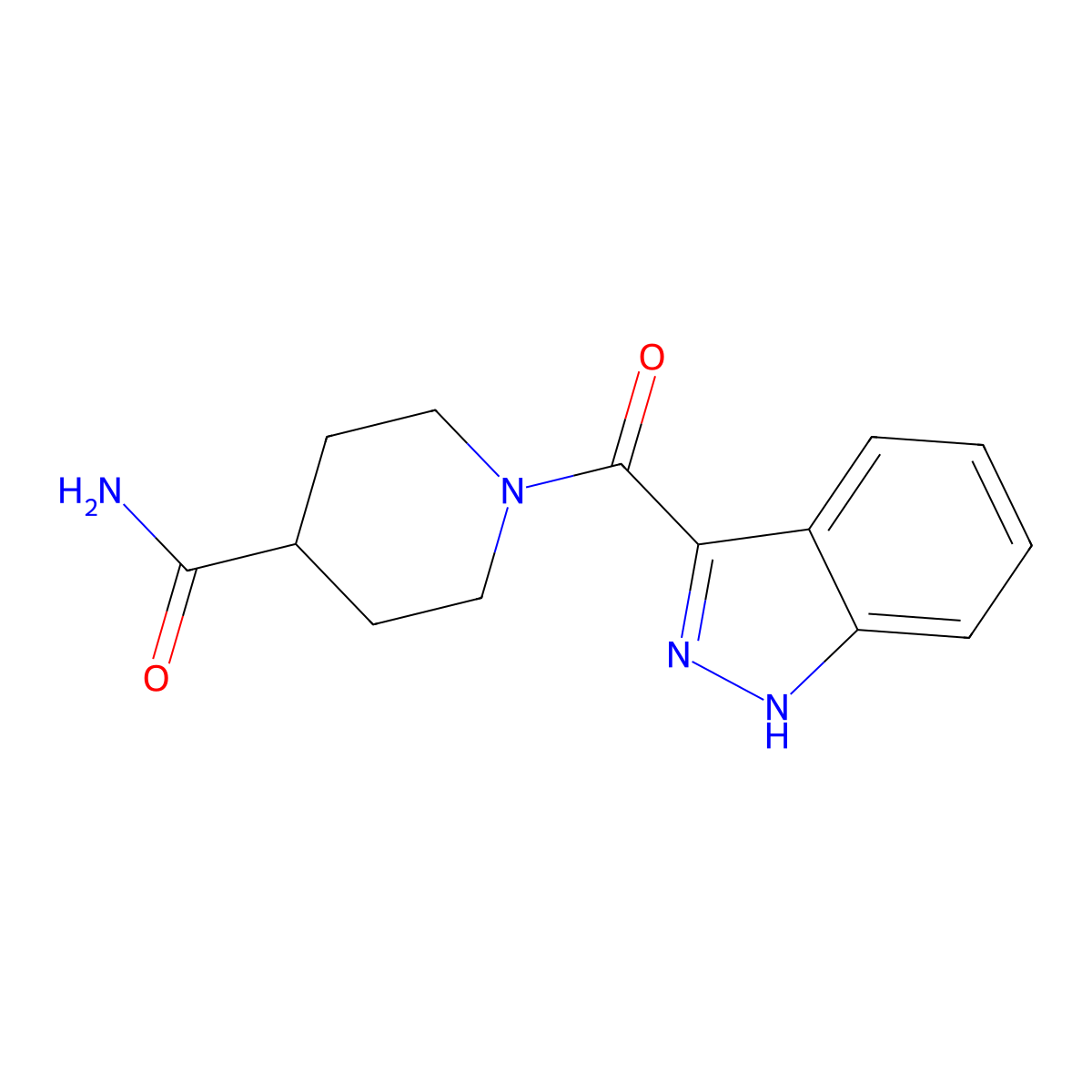 1-(1H-indazole-3-carbonyl)piperidine-4-carboxamide molecular structure, CAS 853573-30-5