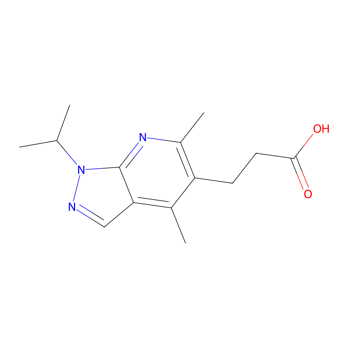 3-[4,6-dimethyl-1-(propan-2-yl)-1H-pyrazolo[3,4-b]pyridin-5-yl]propanoic acid molecular structure, CAS 853574-49-9