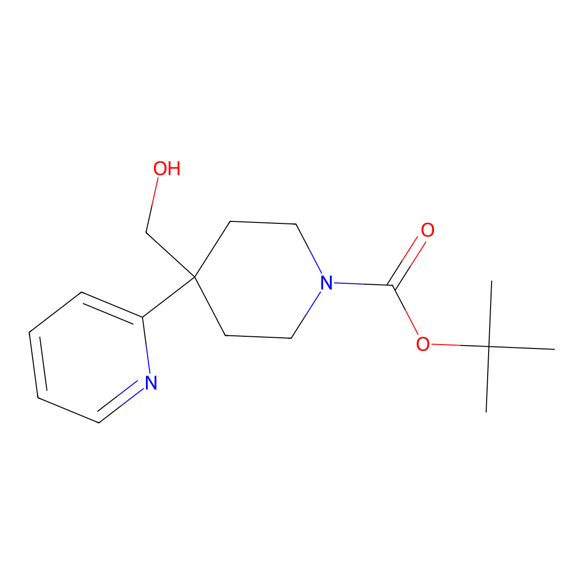 tert-Butyl 4-(hydroxymethyl)-4-(pyridin-2-yl)piperidine-1-carboxylate molecular structure, CAS 853576-51-9
