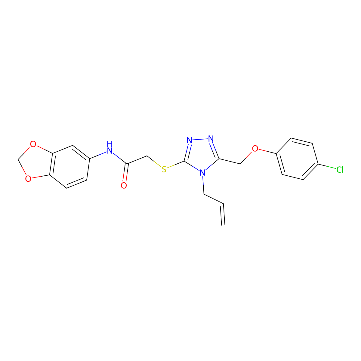 N-(1,3-benzodioxol-5-yl)-2-({5-[(4-chlorophenoxy)methyl]-4-(prop-2-en-1-yl)-4H-1,2,4-triazol-3-yl}sulfanyl)acetamide molecular structure, CAS 853582-97-5