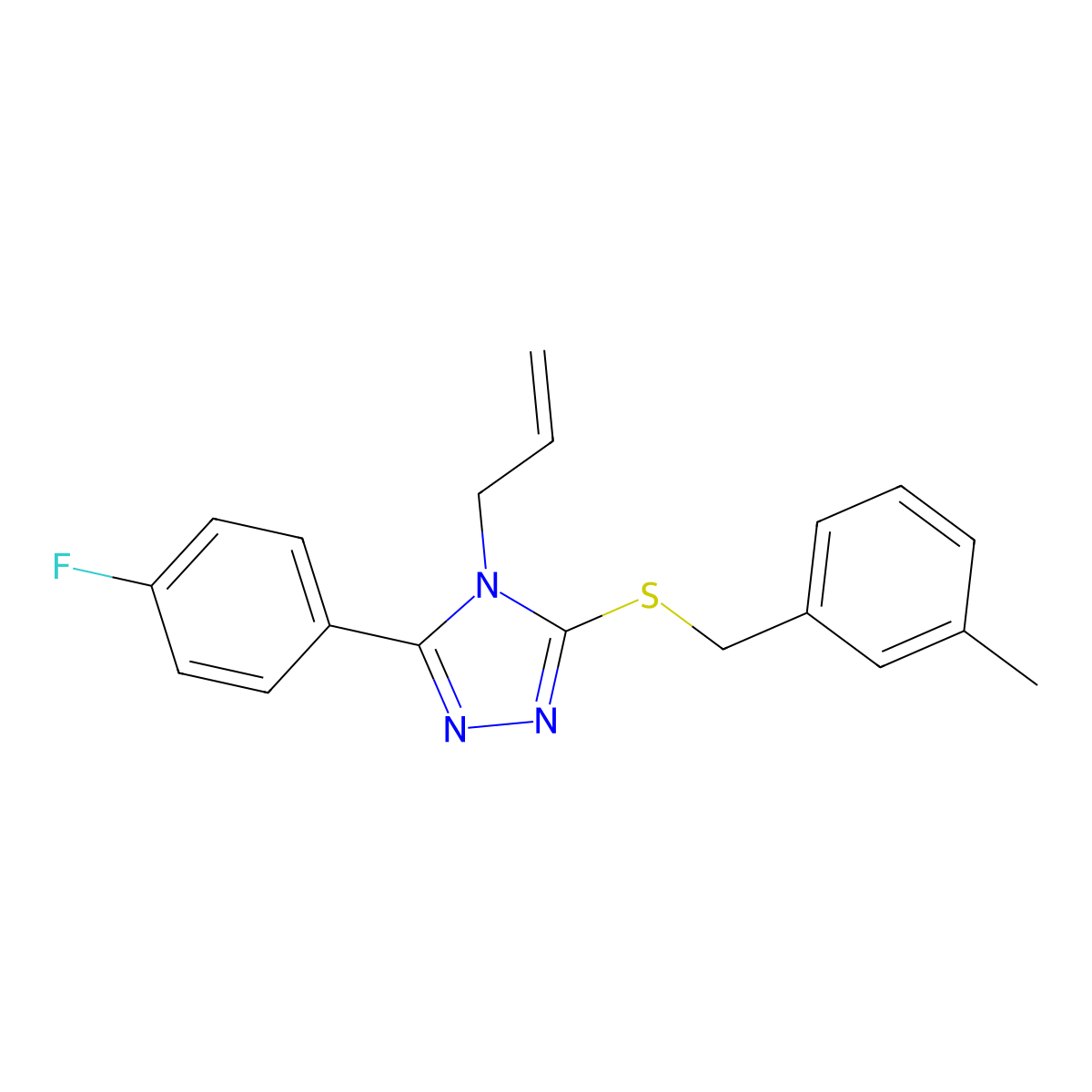 4-allyl-3-(4-fluorophenyl)-5-[(3-methylbenzyl)sulfanyl]-4H-1,2,4-triazole molecular structure, CAS 853614-88-7