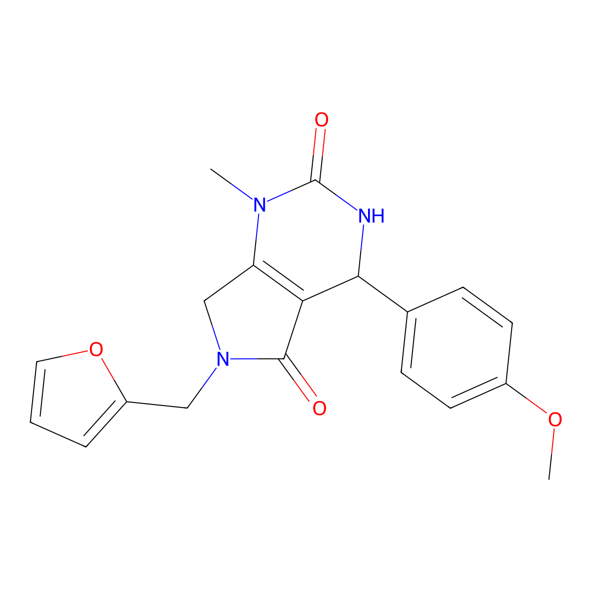 6-(furan-2-ylmethyl)-4-(4-methoxyphenyl)-1-methyl-3,4,6,7-tetrahydro-1H-pyrrolo[3,4-d]pyrimidine-2,5-dione molecular structure, CAS 853617-46-6