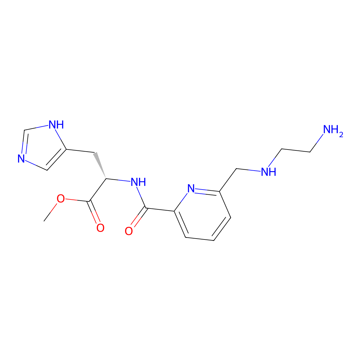 Methyl 2-(((2-aminoethyl)amino)methyl)-6-carboxylpyridinehistidinate molecular structure, CAS 85363-09-3