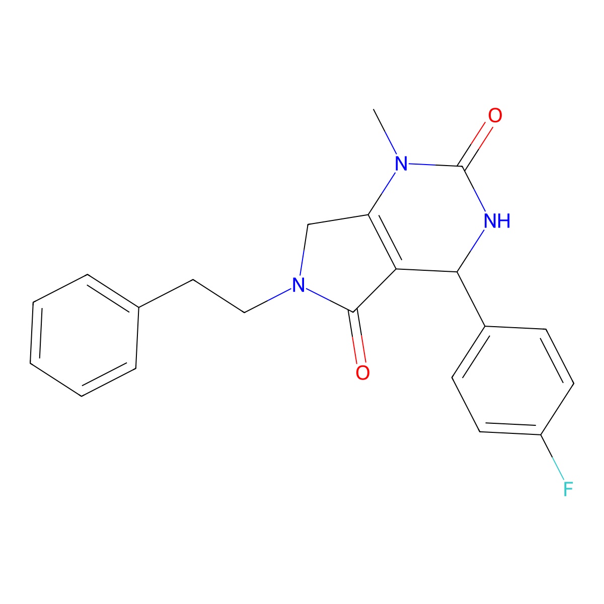 4-(4-fluorophenyl)-1-methyl-6-(2-phenylethyl)-1H,2H,3H,4H,5H,6H,7H-pyrrolo[3,4-d]pyrimidine-2,5-dione molecular structure, CAS 853631-96-6
