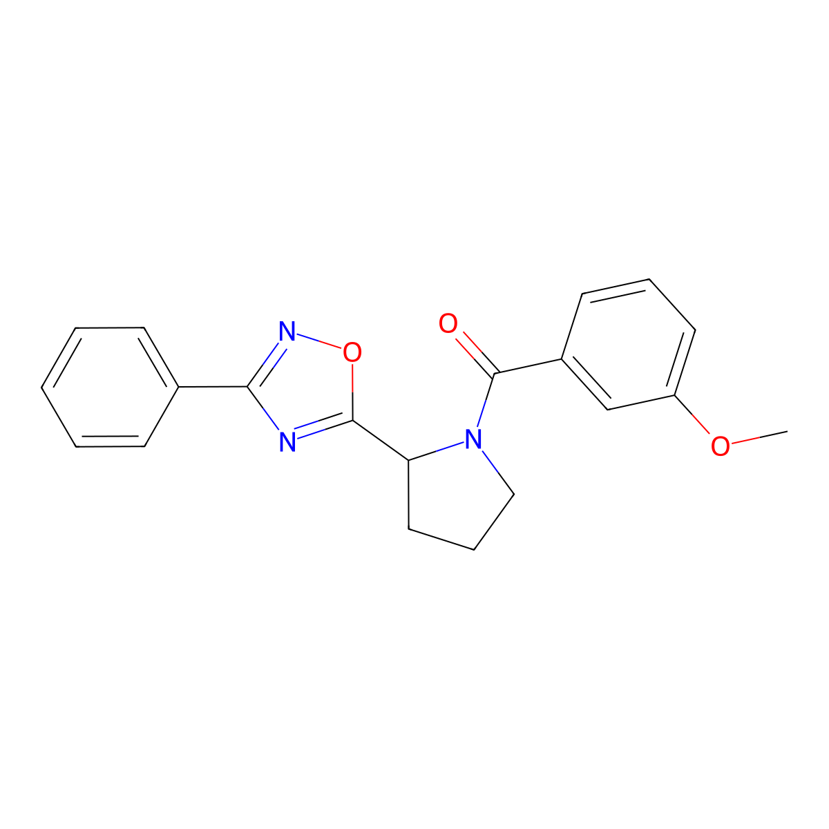 5-[1-(3-Methoxybenzoyl)pyrrolidin-2-yl]-3-phenyl-1,2,4-oxadiazole molecular structure, CAS 853632-60-7