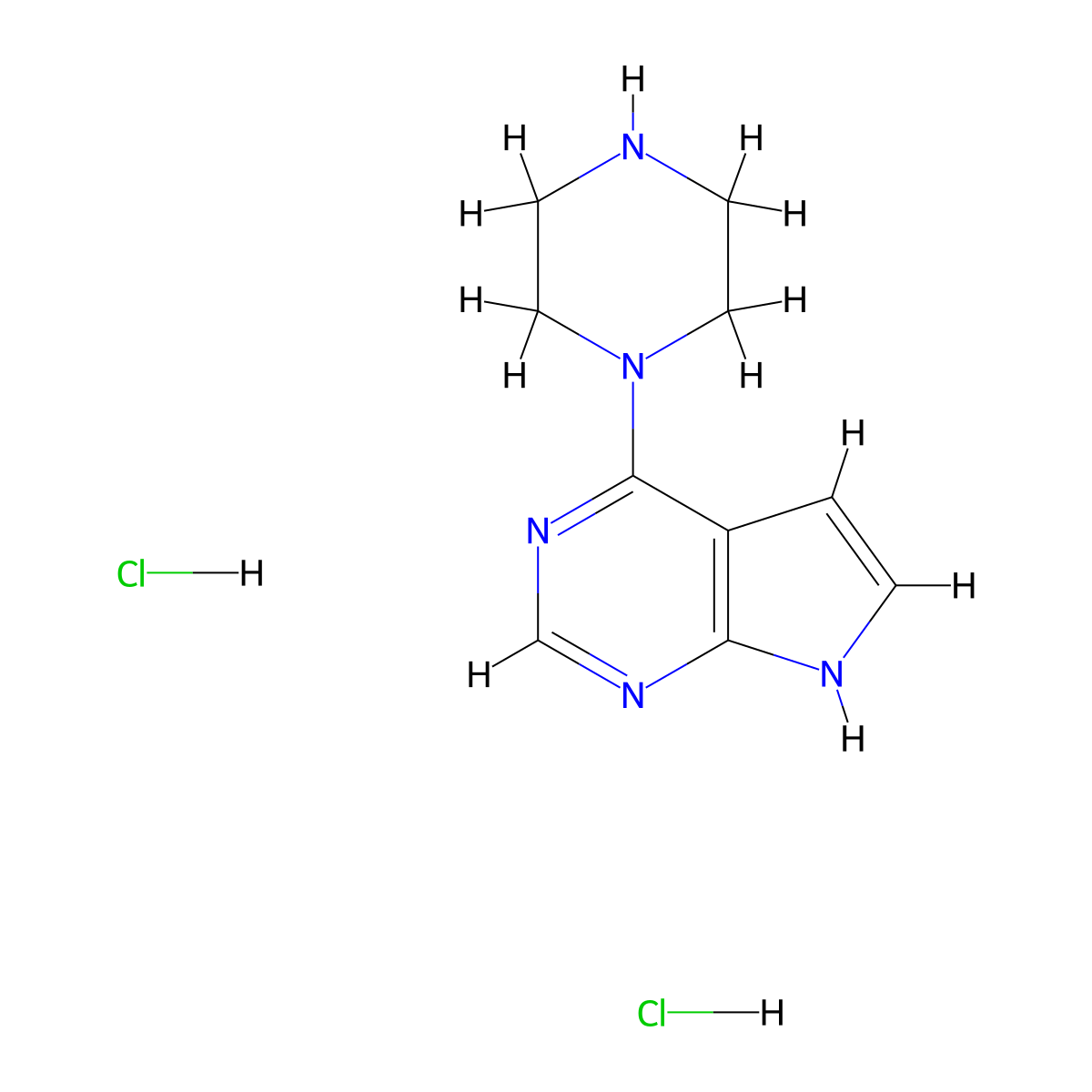 4-(Piperazin-1-yl)-1H-pyrrolo[2,3-d]pyrimidine dihydrochloride molecular structure, CAS 853680-06-5