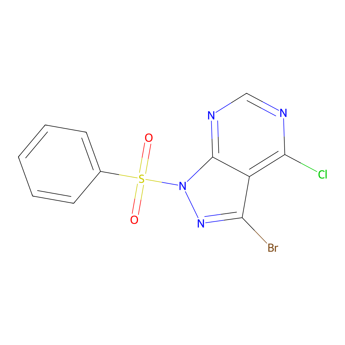 3-Bromo-4-chloro-1-(phenylsulfonyl)-1H-pyrazolo[3,4-d]pyrimidine molecular structure, CAS 853680-11-2