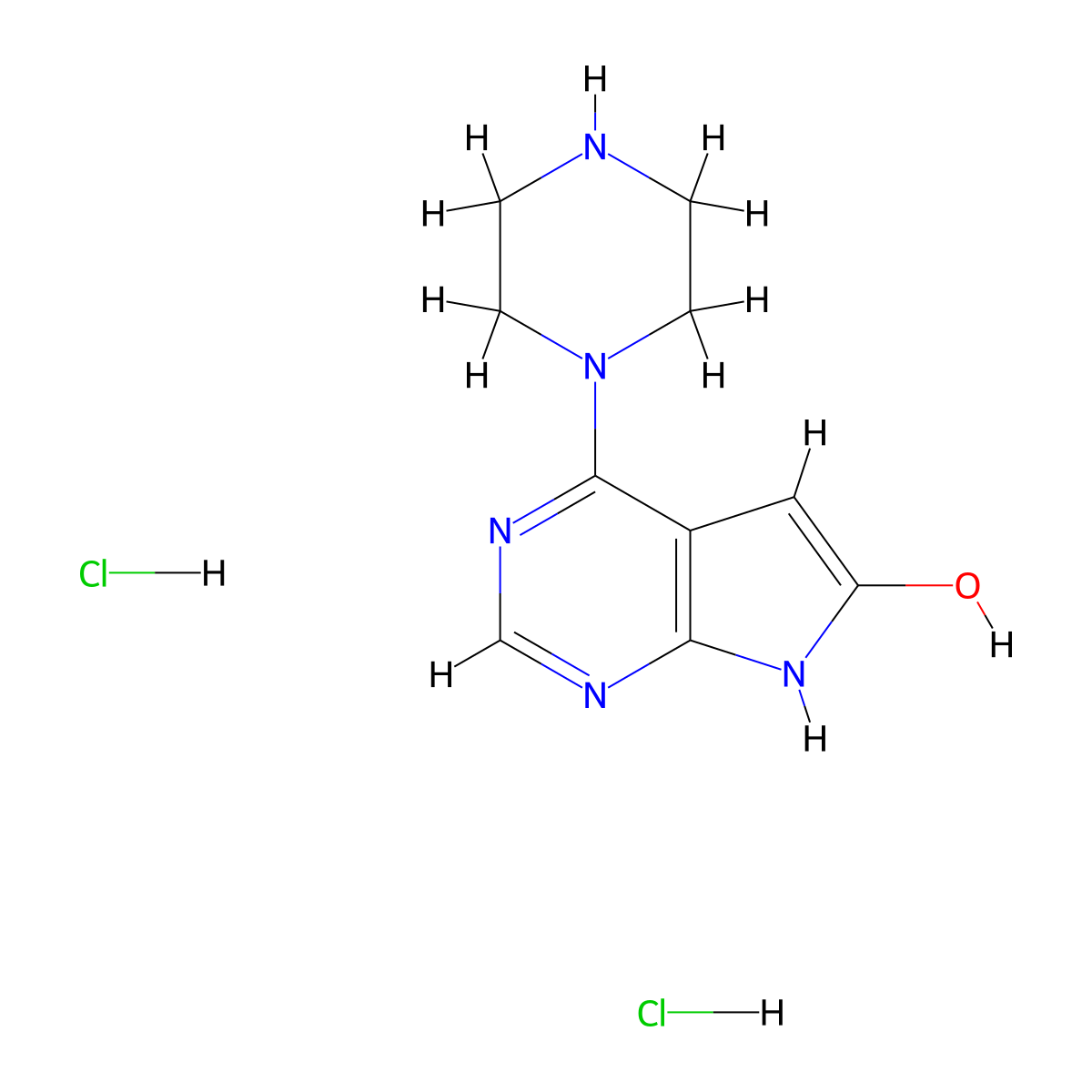 4-(piperazin-1-yl)-7H-pyrrolo[2,3-d]pyrimidin-6-ol dihydrochloride molecular structure, CAS 853680-26-9