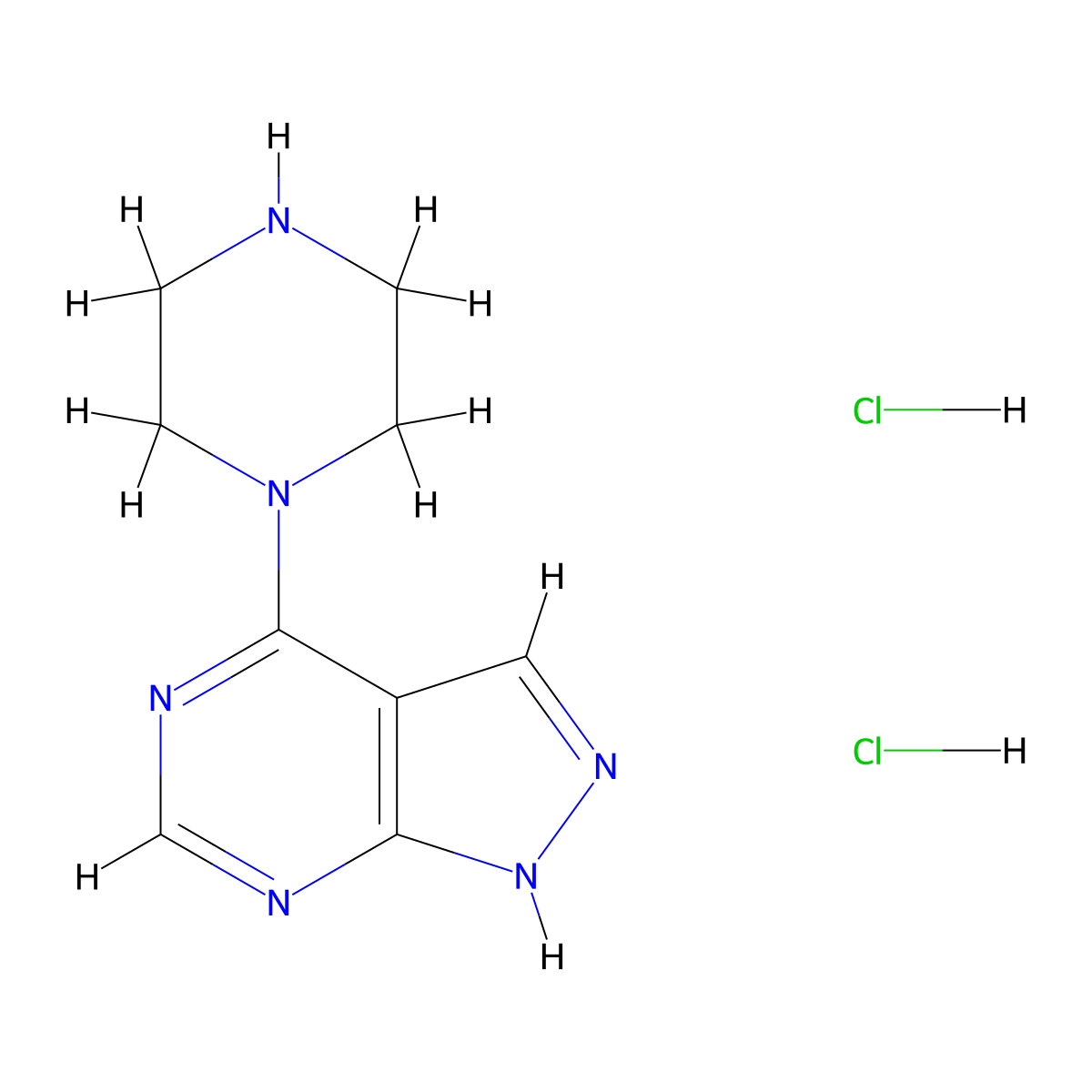 1-(1H-pyrazolo(3,4-d)pyrimidin-4-yl)piperazine dihydrochloride molecular structure, CAS 853680-94-1