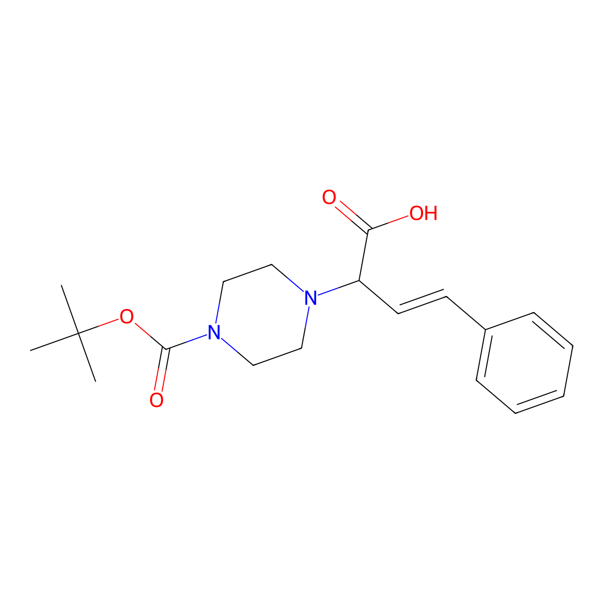 (3E)-2-(4-[(tert-Butyl)oxycarbonyl]piperazinyl)-4-phenylbut-3-enoic acid molecular structure, CAS 853681-16-0