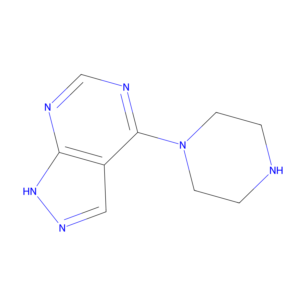 4-(Piperazin-1-yl)-1H-pyrazolo[3,4-d]pyrimidine molecular structure, CAS 853687-31-7