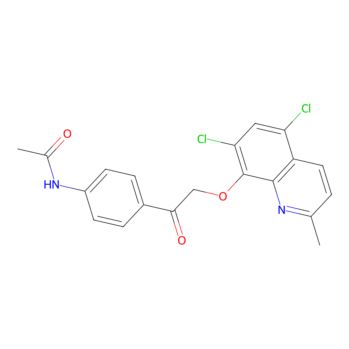 N-(4-(2-((5,7-Dichloro-2-methylquinolin-8-yl)oxy)acetyl)phenyl)acetamide molecular structure, CAS 853689-23-3