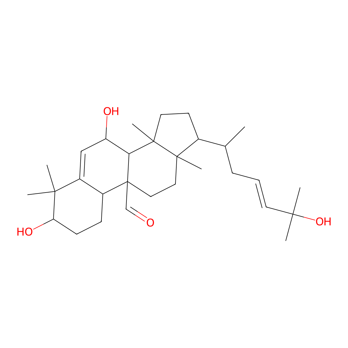 (3S,7S,8S,9R,10R,13R,14S,17R)-3,7-dihydroxy-17-((E,2R)-6-hydroxy-6-methylhept-4-en-2-yl)-4,4,13,14-tetramethyl-2,3,7,8,10,11,12,15,16,17-decahydro-1H-cyclopenta(a)phenanthrene-9-carbaldehyde molecular structure, CAS 85372-65-2