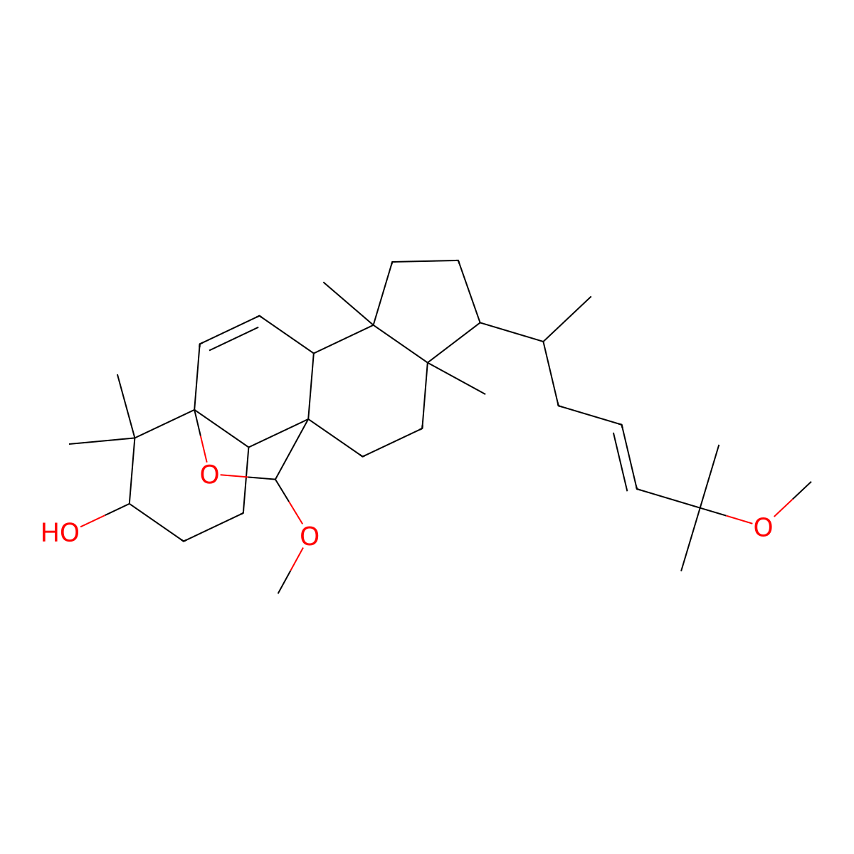19-Methoxy-8-(6-methoxy-6-methylhept-4-en-2-yl)-5,9,17,17-tetramethyl-18-oxapentacyclo[10.5.2.01,13.04,12.05,9]nonadec-2-en-16-ol molecular structure, CAS 85372-72-1