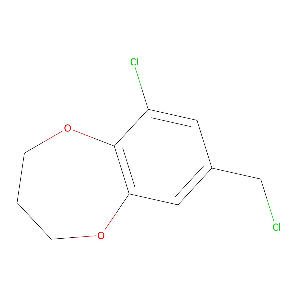 6-chloro-8-(chloromethyl)-3,4-dihydro-2H-1,5-benzodioxepine molecular structure, CAS 853723-85-0