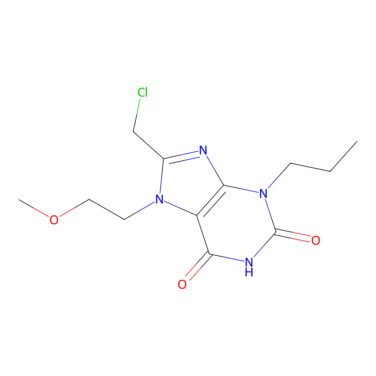 8-(chloromethyl)-7-(2-methoxyethyl)-3-propyl-2,3,6,7-tetrahydro-1H-purine-2,6-dione molecular structure, CAS 853724-00-2