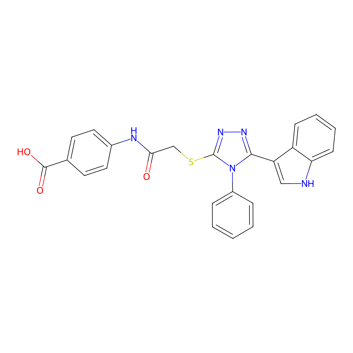 4-(2-{[5-(1H-indol-3-yl)-4-phenyl-4H-1,2,4-triazol-3-yl]sulfanyl}acetamido)benzoic acid molecular structure, CAS 853724-55-7