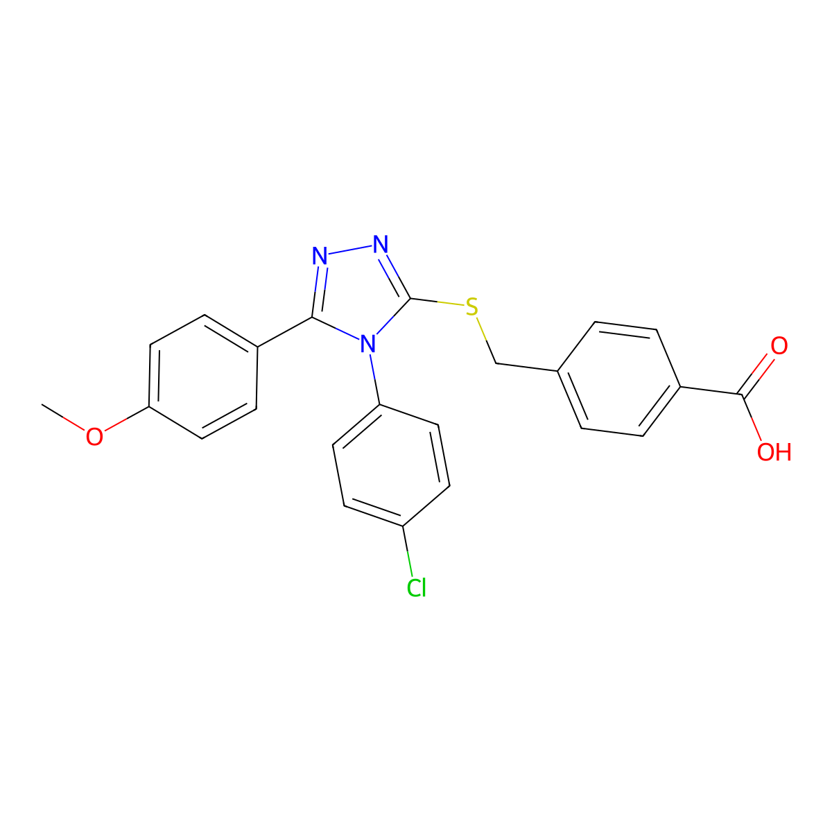 4-({[4-(4-chlorophenyl)-5-(4-methoxyphenyl)-4H-1,2,4-triazol-3-yl]sulfanyl}methyl)benzoic acid molecular structure, CAS 853724-86-4