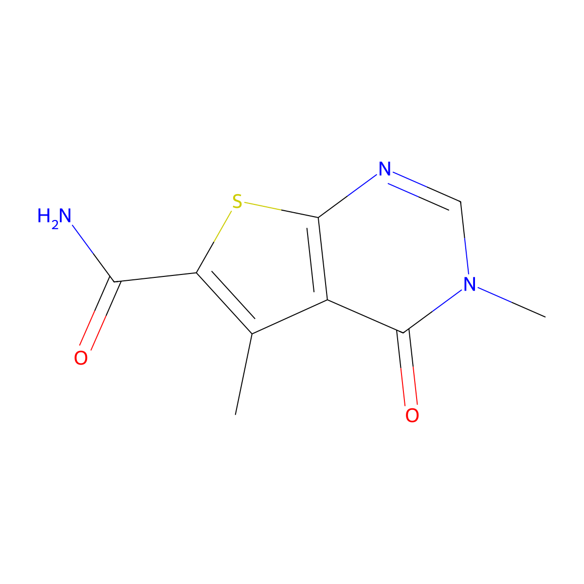 3,5-Dimethyl-4-oxothieno[2,3-d]pyrimidine-6-carboxamide molecular structure, CAS 853740-50-8
