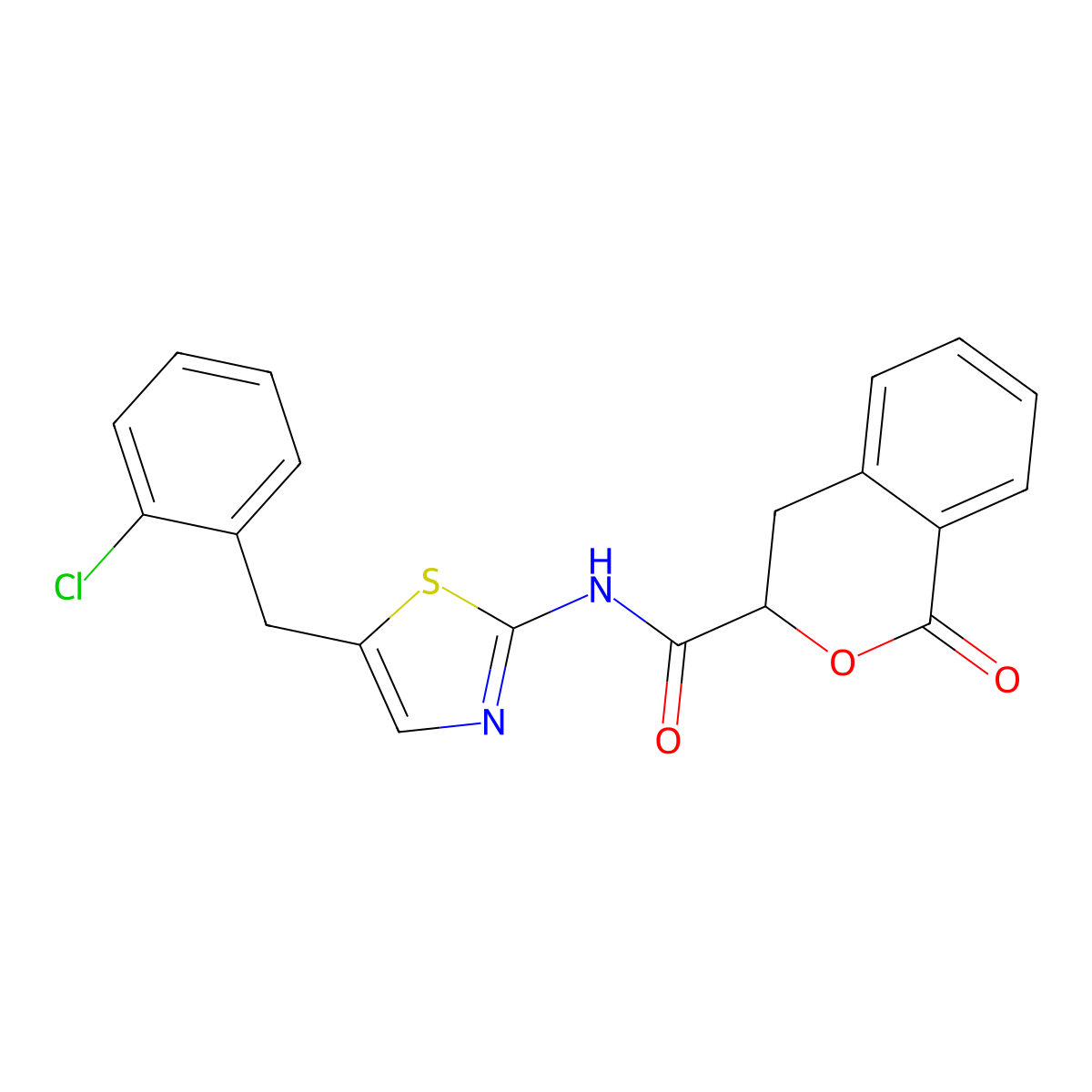 N-[5-[(2-chlorophenyl)methyl]-1,3-thiazol-2-yl]-1-oxo-3,4-dihydroisochromene-3-carboxamide molecular structure, CAS 853740-59-7