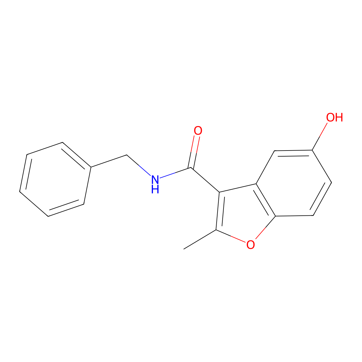 N-benzyl-5-hydroxy-2-methyl-1-benzofuran-3-carboxamide molecular structure, CAS 853744-08-8