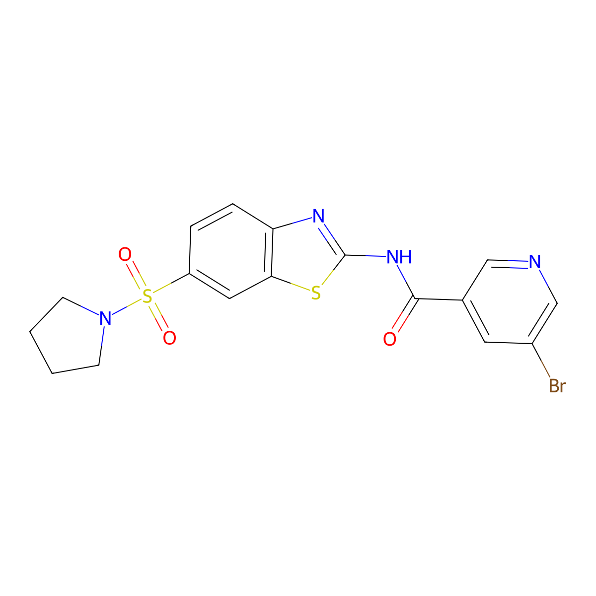 5-bromo-N-(6-pyrrolidin-1-ylsulfonyl-1,3-benzothiazol-2-yl)pyridine-3-carboxamide molecular structure, CAS 853744-60-2