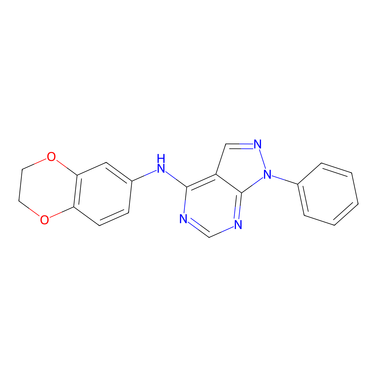 N-(2,3-dihydro-1,4-benzodioxin-6-yl)-1-phenylpyrazolo[3,4-d]pyrimidin-4-amine molecular structure, CAS 853744-81-7