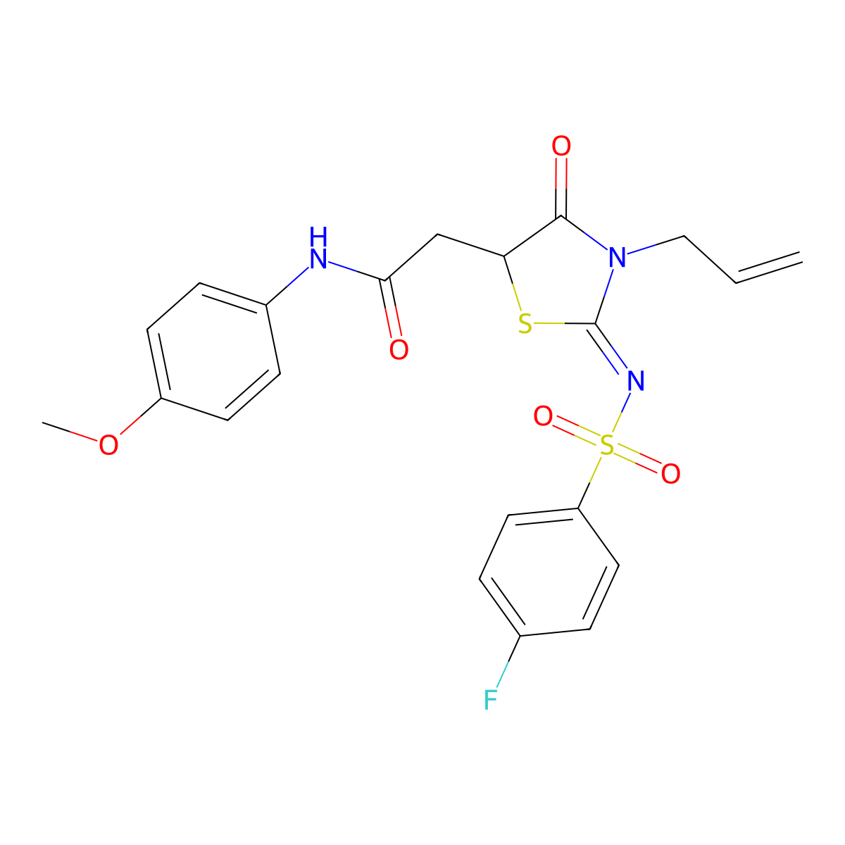 2-[2-(4-fluorophenyl)sulfonylimino-4-oxo-3-prop-2-enyl-1,3-thiazolidin-5-yl]-N-(4-methoxyphenyl)acetamide molecular structure, CAS 853746-85-7