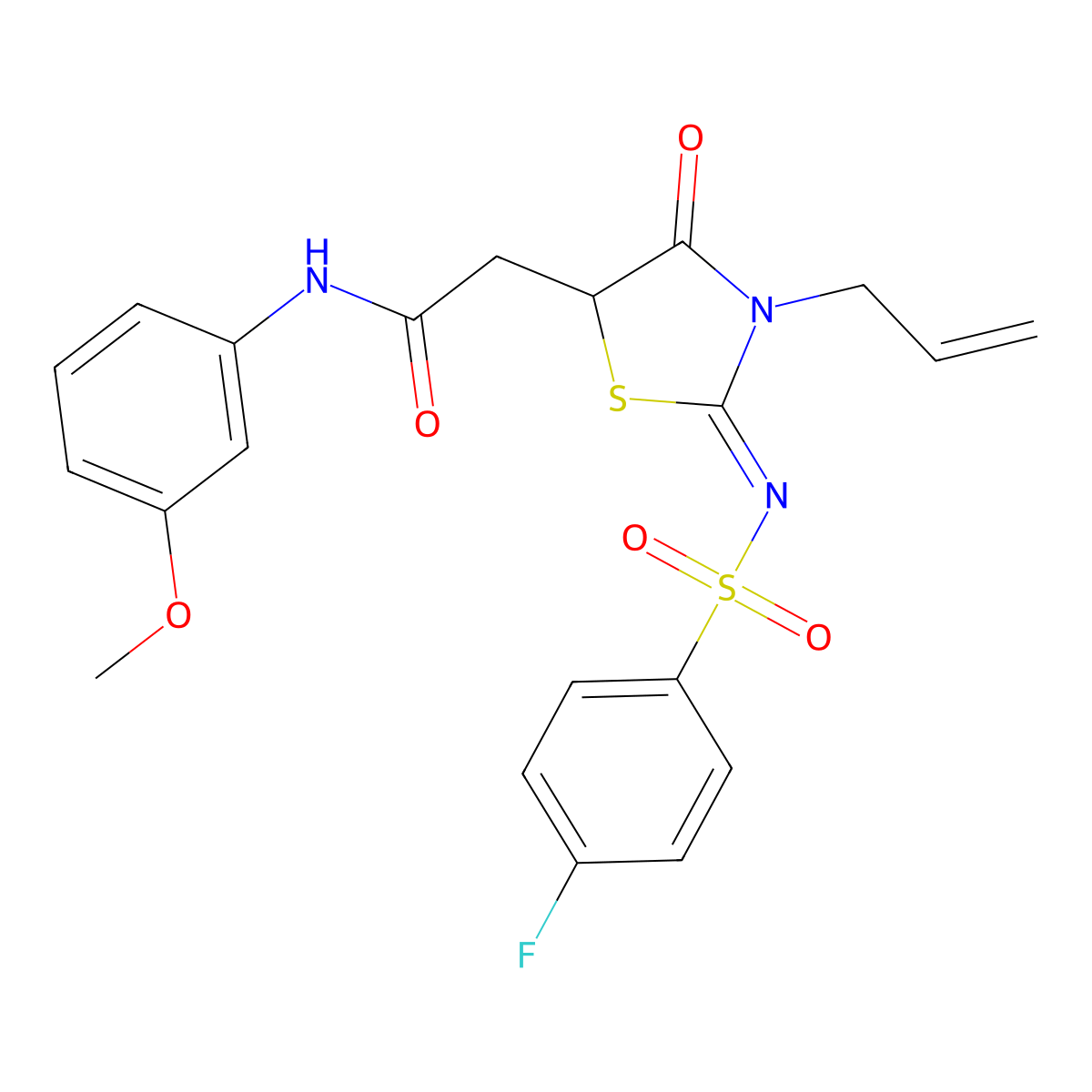 2-[2-(4-fluorophenyl)sulfonylimino-4-oxo-3-prop-2-enyl-1,3-thiazolidin-5-yl]-N-(3-methoxyphenyl)acetamide molecular structure, CAS 853746-86-8