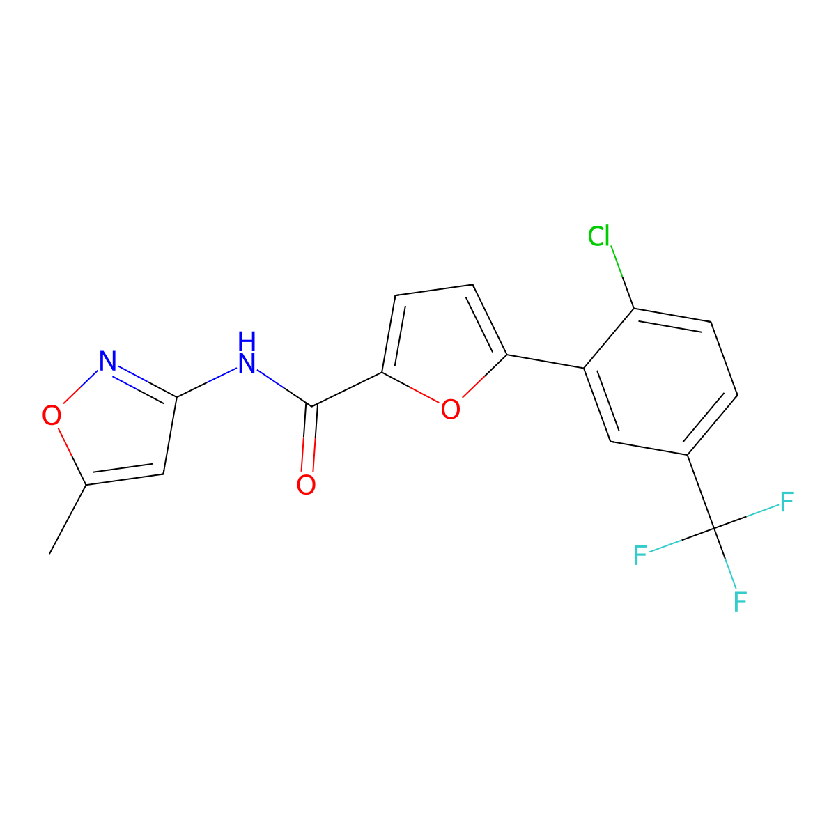 5-[2-chloro-5-(trifluoromethyl)phenyl]-N-(5-methyl-1,2-oxazol-3-yl)furan-2-carboxamide molecular structure, CAS 853749-26-5