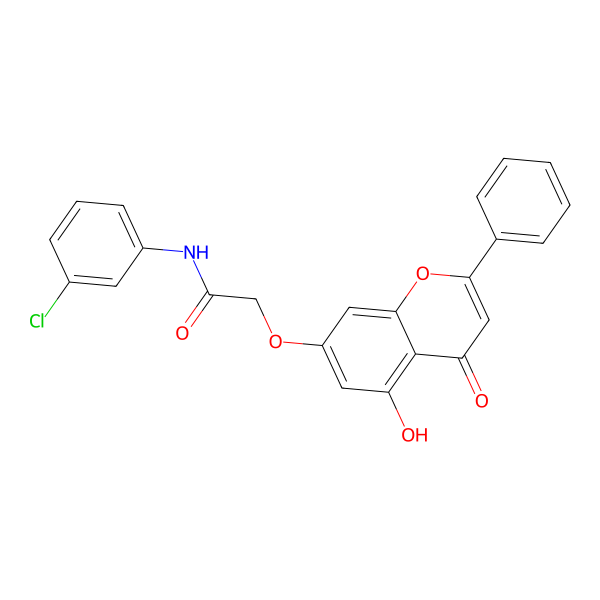 N-(3-Chlorophenyl)-2-((5-hydroxy-4-oxo-2-phenyl-4H-1-benzopyran-7-yl)oxy)acetamide molecular structure, CAS 853749-62-9