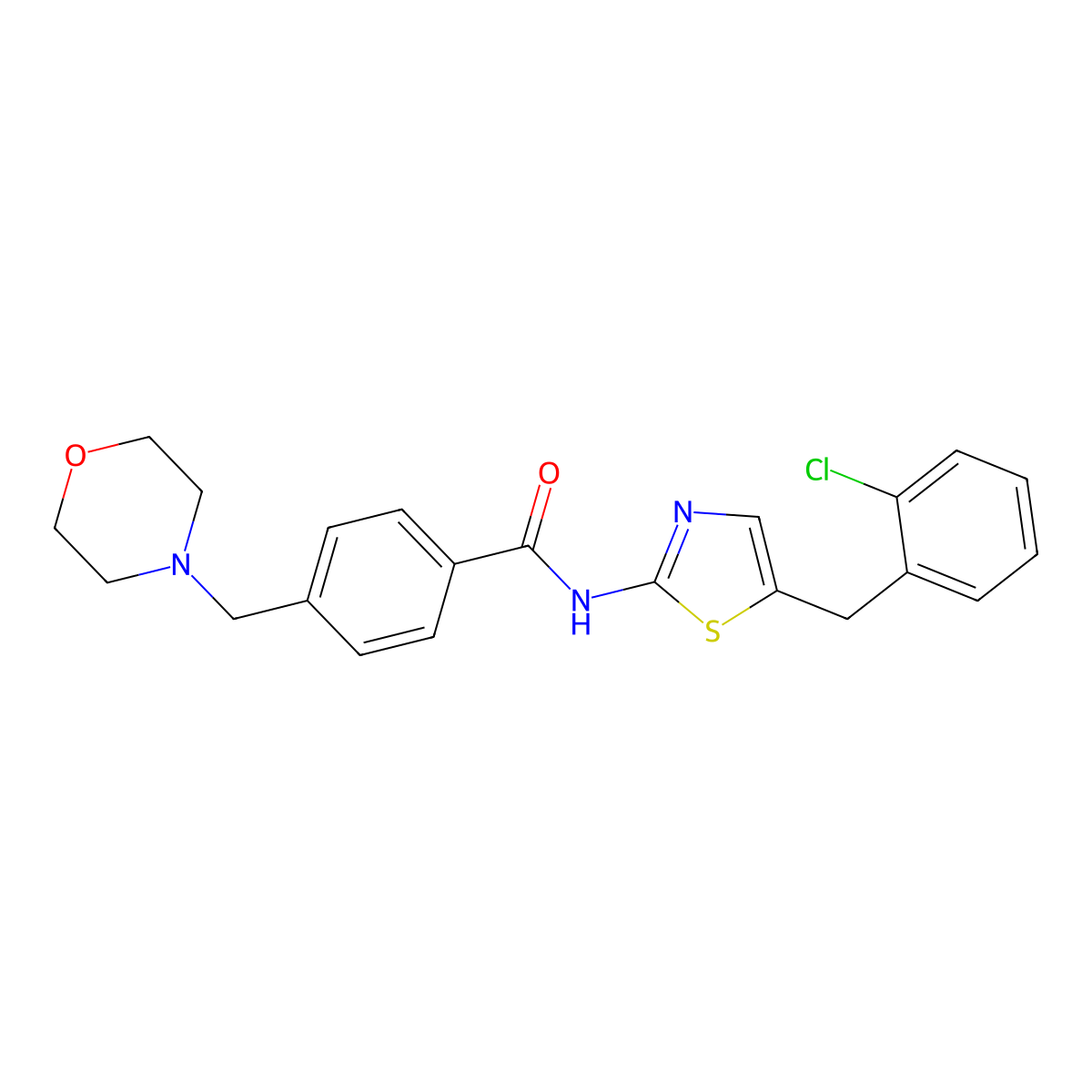 N-[5-(2-chlorobenzyl)-1,3-thiazol-2-yl]-4-(morpholin-4-ylmethyl)benzamide molecular structure, CAS 853749-67-4