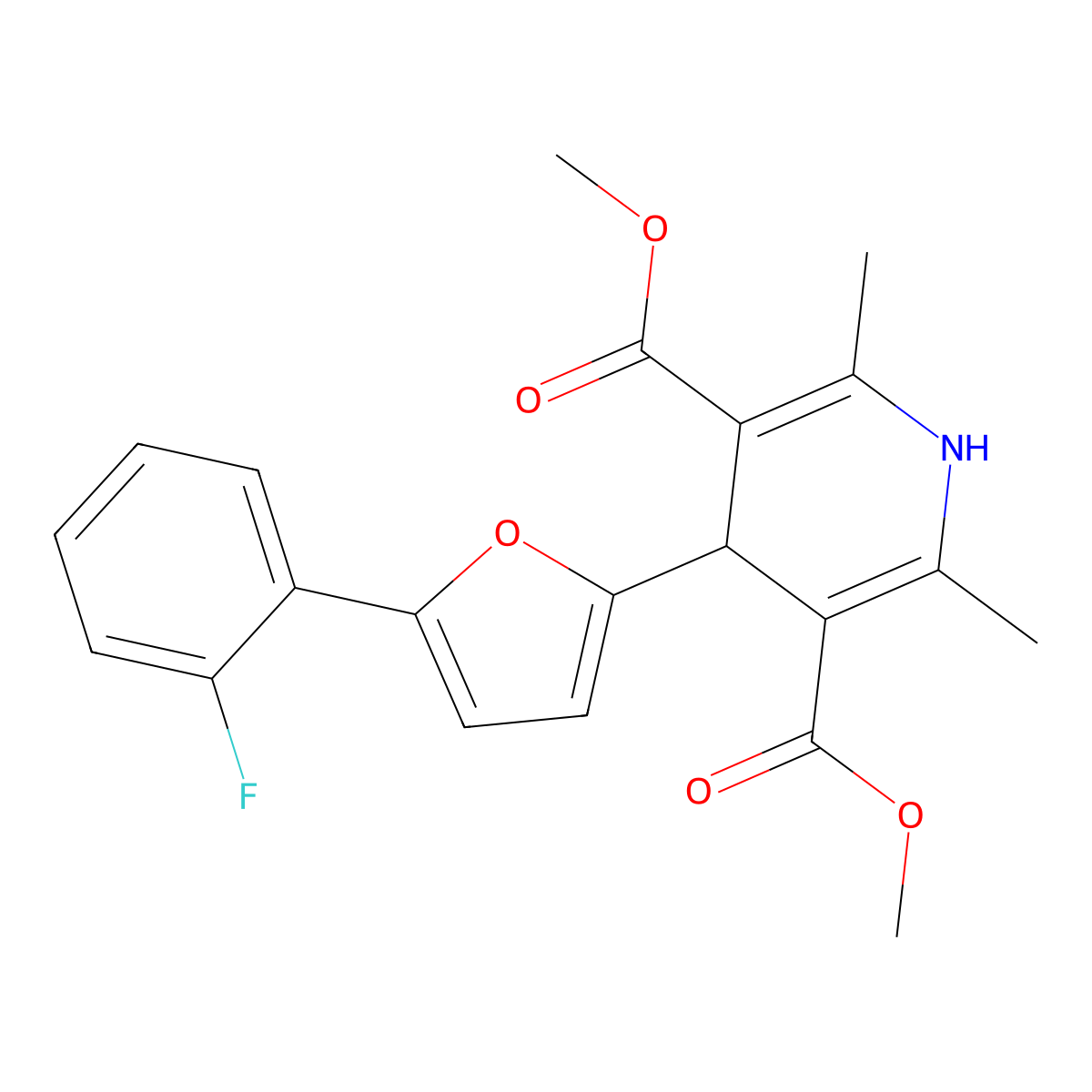 Dimethyl 4-[5-(2-fluorophenyl)furan-2-yl]-2,6-dimethyl-1,4-dihydropyridine-3,5-dicarboxylate molecular structure, CAS 853749-88-9