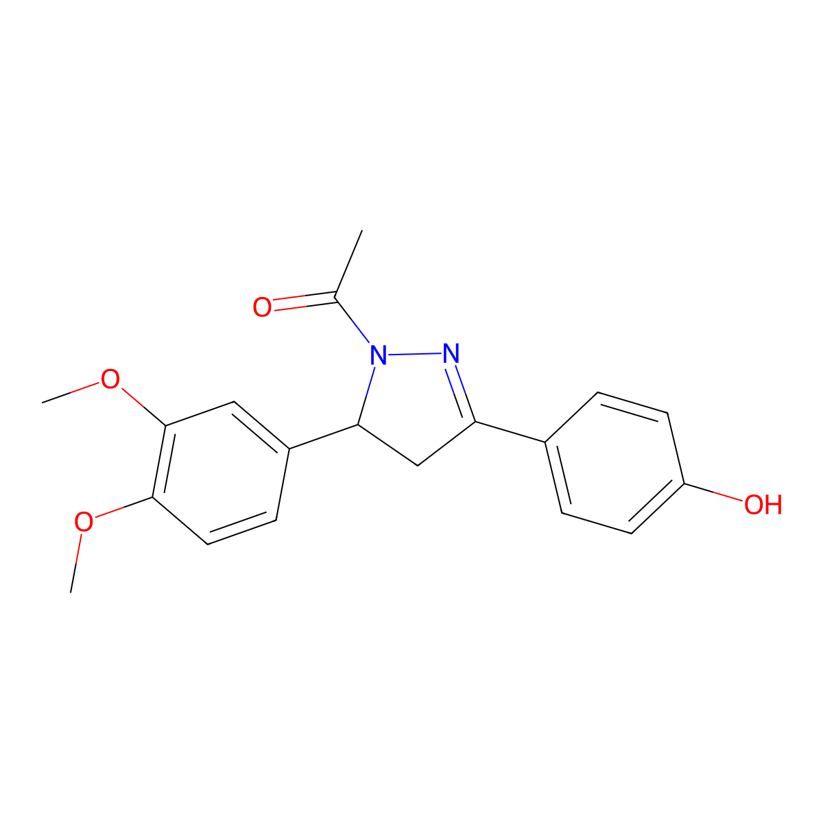 1-(5-(3,4-dimethoxyphenyl)-3-(4-hydroxyphenyl)-4,5-dihydro-1H-pyrazol-1-yl)ethanone molecular structure, CAS 853750-39-7