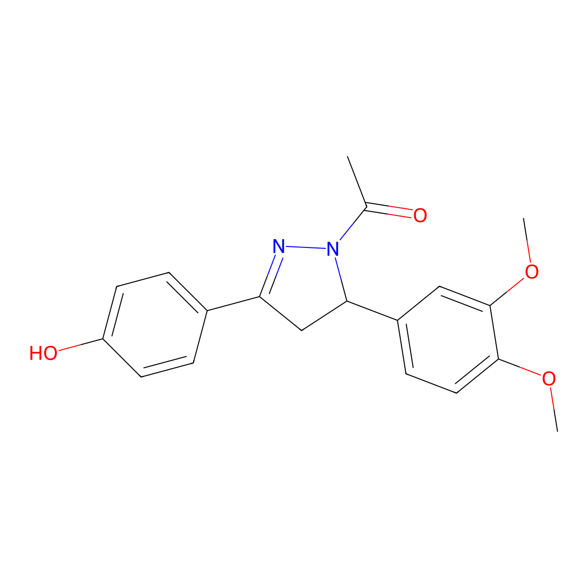 1-(5-(3,4-dimethoxyphenyl)-3-(4-hydroxyphenyl)-4,5-dihydro-1H-pyrazol-1-yl)ethanone molecular structure, CAS 853750-39-7