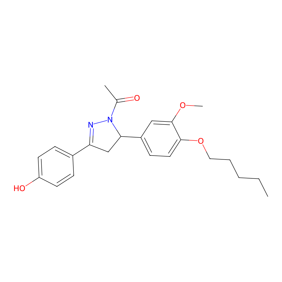 1-Acetyl-3-(4-hydroxyphenyl)-5-(3-methoxy-4-pentyloxyphenyl)-2-pyrazoline molecular structure, CAS 853750-41-1