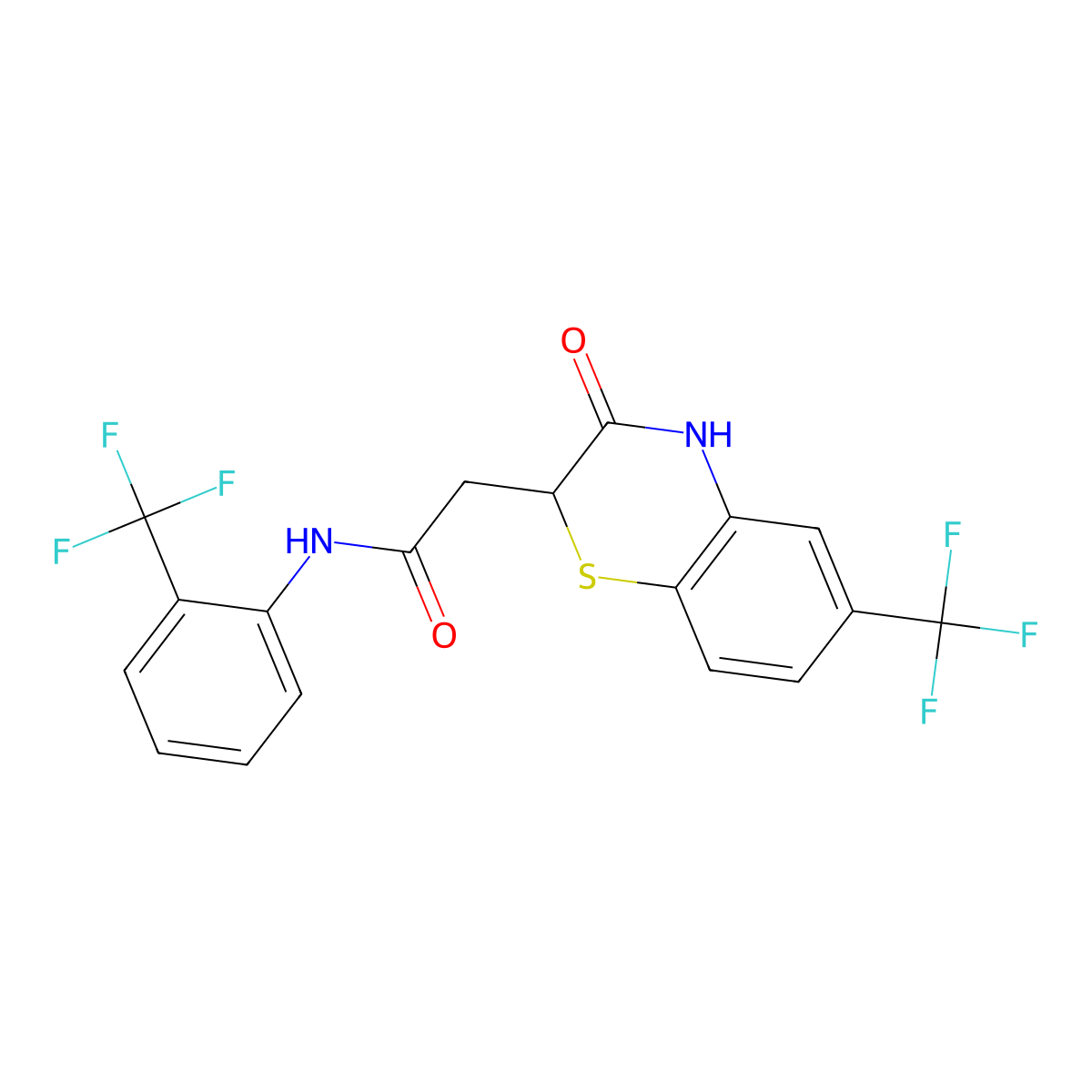 2-[3-oxo-6-(trifluoromethyl)-3,4-dihydro-2H-1,4-benzothiazin-2-yl]-N-[2-(trifluoromethyl)phenyl]acetamide molecular structure, CAS 853750-46-6