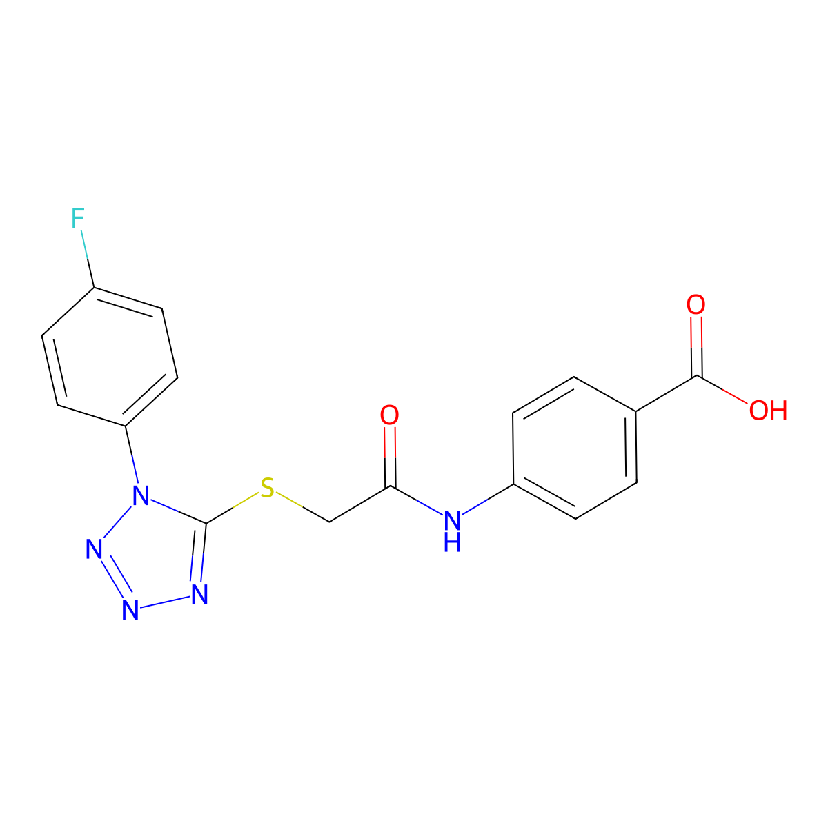 4-(2-((1-(4-fluorophenyl)-1H-tetrazol-5-yl)thio)acetamido)benzoic acid molecular structure, CAS 853750-96-6