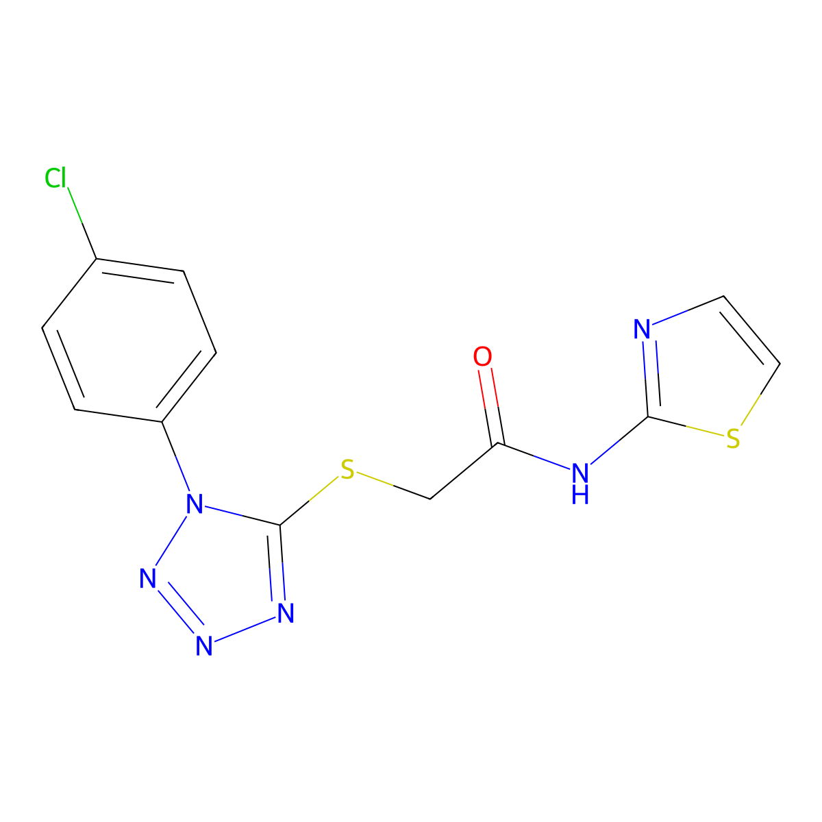 2-[1-(4-chlorophenyl)tetrazol-5-yl]sulfanyl-N-(1,3-thiazol-2-yl)acetamide molecular structure, CAS 853750-97-7